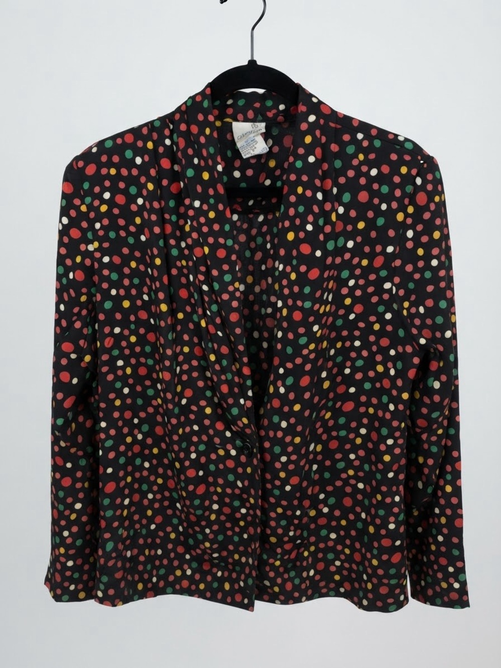 Vintage-Inspired Black Polka Dot Open Front Jacket